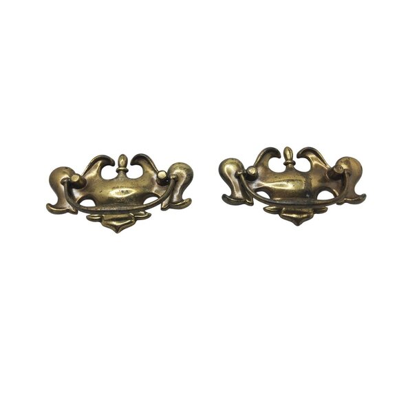 Vintage Harris Brass Drawer Pulls Set Of 2 Ornate Decorative Handles For Furnitu - Picture 5 of 8